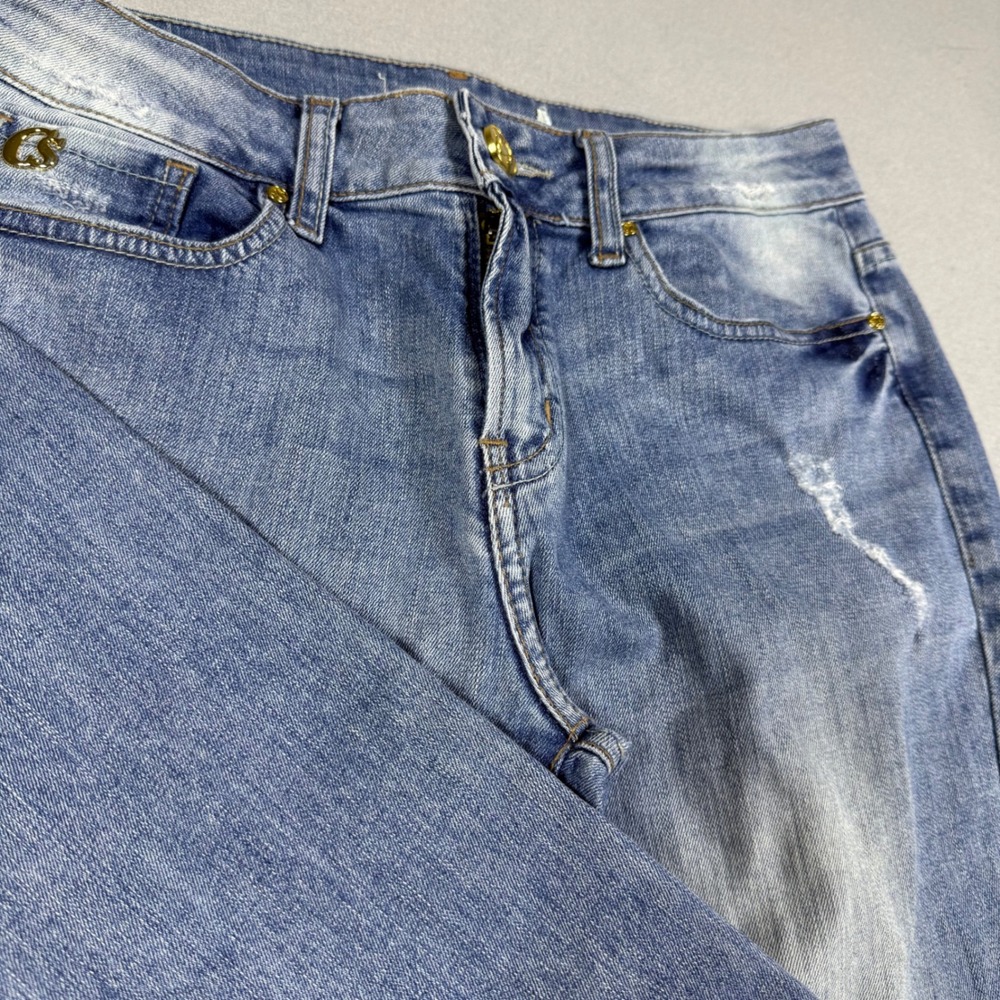 Carmen Steffens Womens Straight Leg Distressed Blue Denim Jeans‎ Size 38